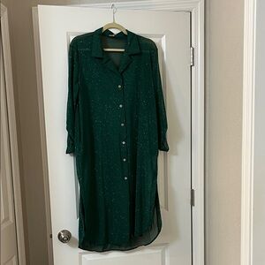 Sew In Love Emerald Button-Up Long Sleeve Dress
